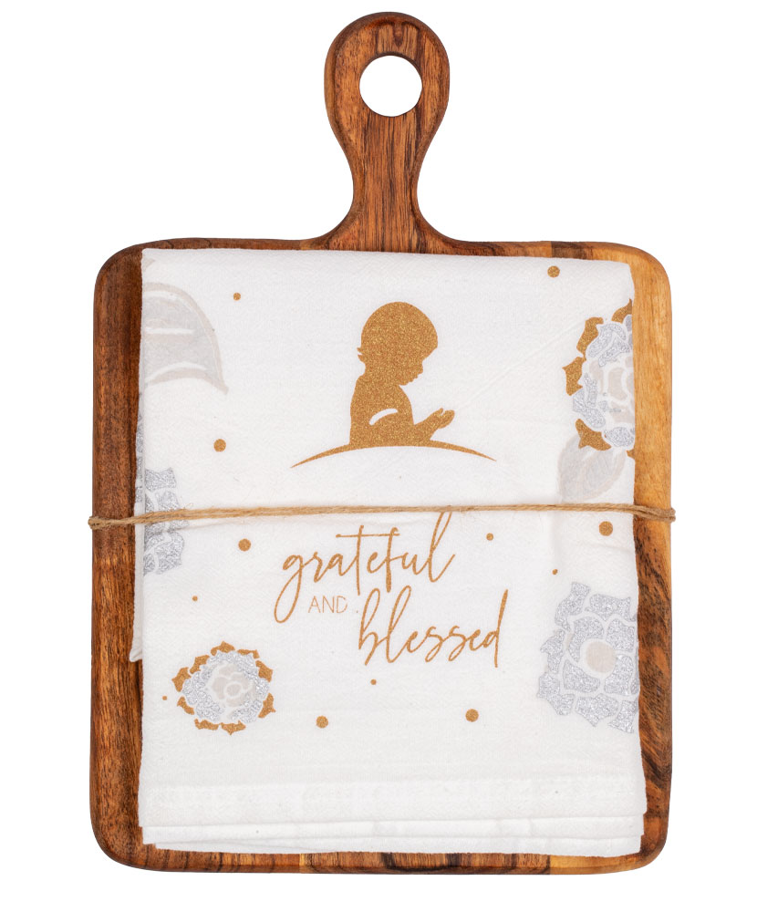 Grateful and Blessed Tea Towel Cutting Board Set